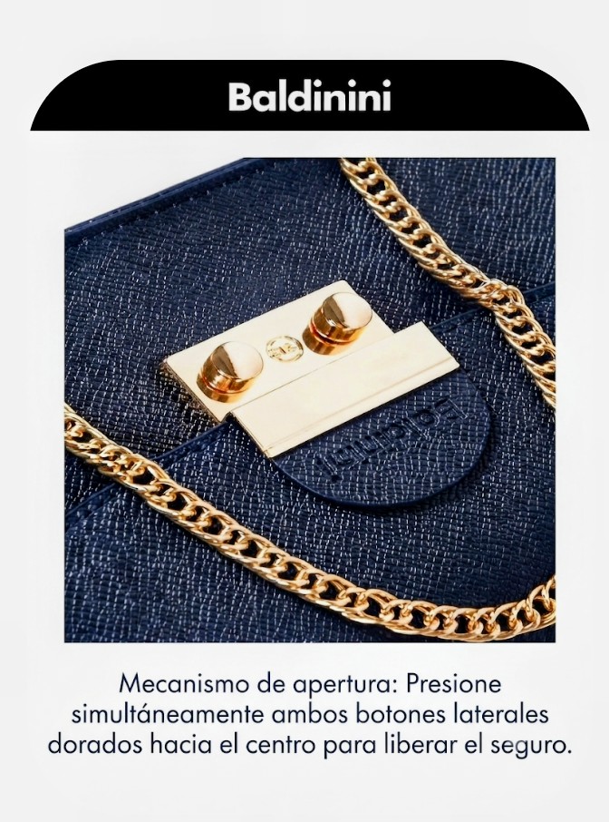 CARTERA BANDOLERA BALDININI DE CUERO AZUL/CADENA DORADA /CARTERA DE LUJO ITALIANA - 7