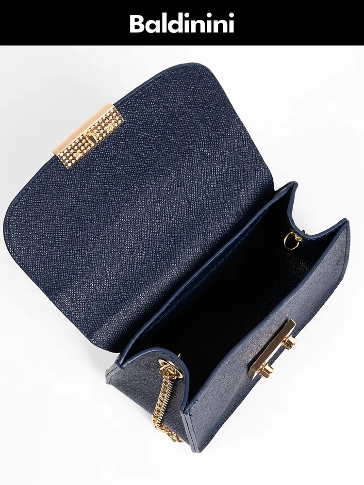 CARTERA BANDOLERA BALDININI DE CUERO AZUL/CADENA DORADA /CARTERA DE LUJO ITALIANA - 8