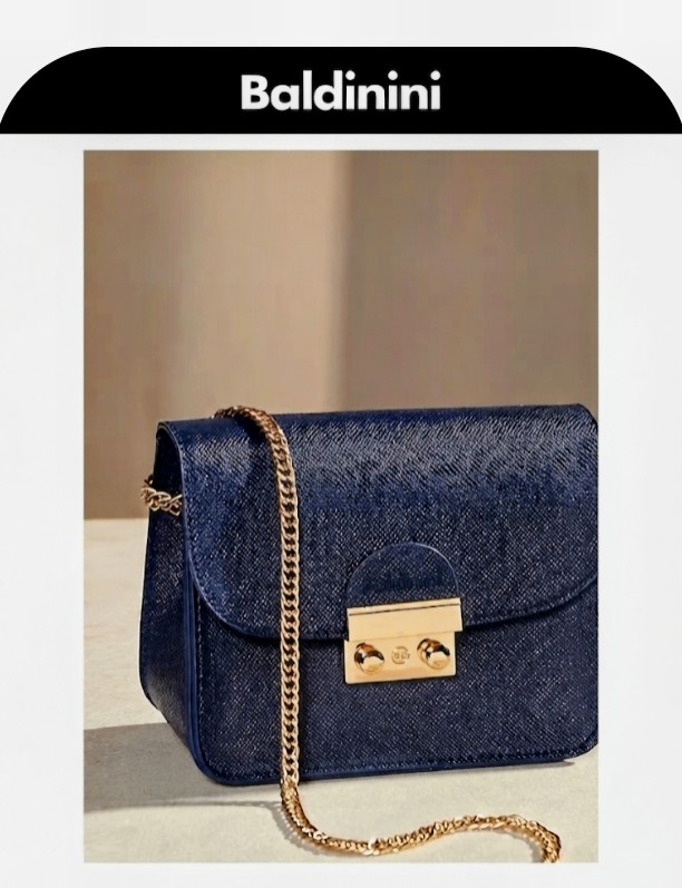 CARTERA BANDOLERA BALDININI DE CUERO AZUL/CADENA DORADA /CARTERA DE LUJO ITALIANA - 9