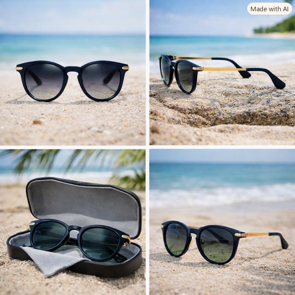 LENTES DE SOL UNISEX UV400 ITALIANOS DE LUJO AZUL TRANSPARENTE CON PATILLAS DORADAS METÁLICAS - 1
