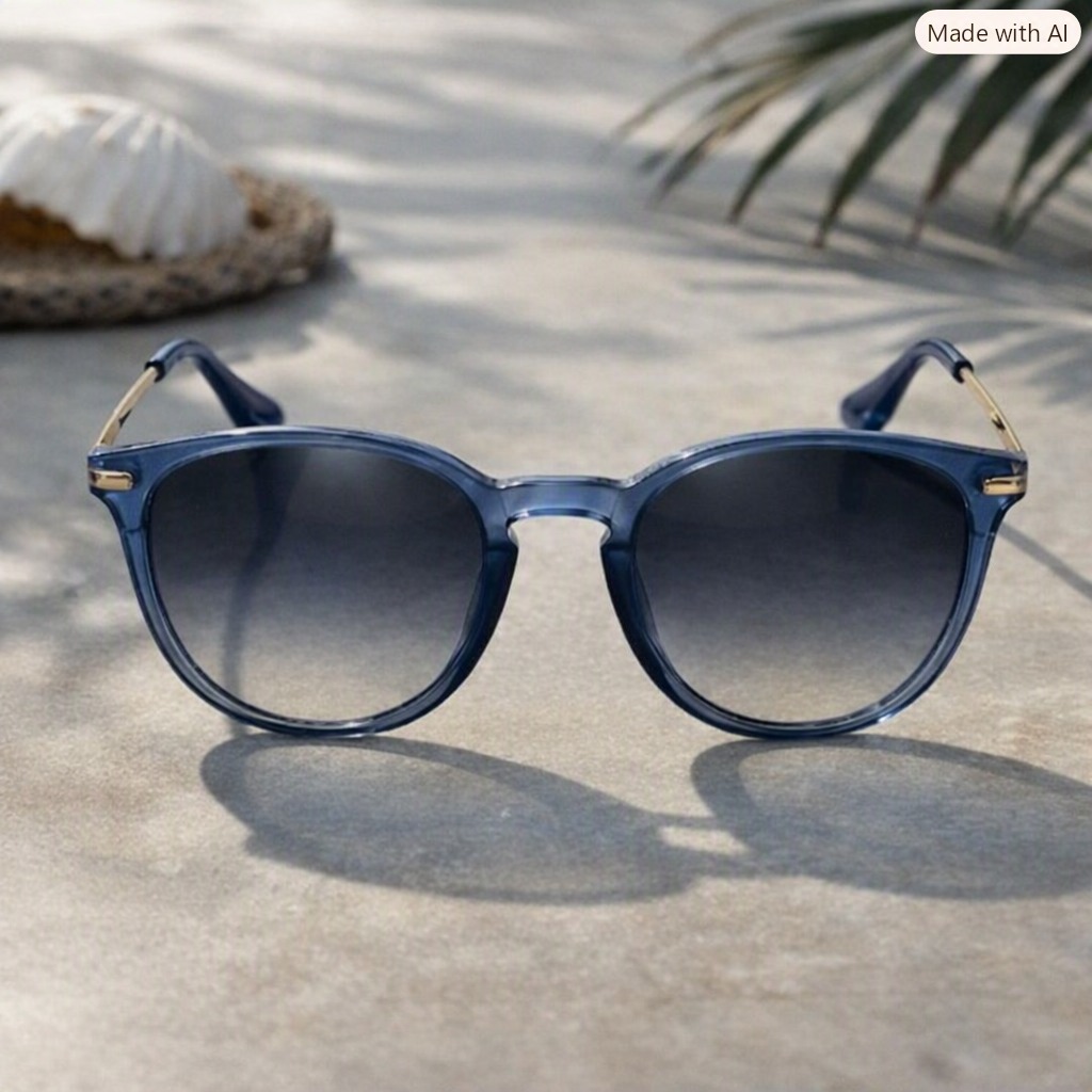 LENTES DE SOL UNISEX UV400 ITALIANOS DE LUJO AZUL TRANSPARENTE CON PATILLAS DORADAS METÁLICAS - 2