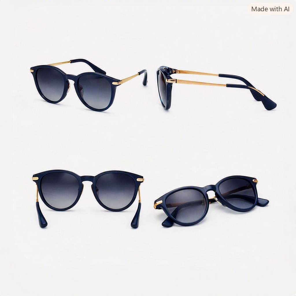 LENTES DE SOL UNISEX UV400 ITALIANOS DE LUJO AZUL TRANSPARENTE CON PATILLAS DORADAS METÁLICAS - 3