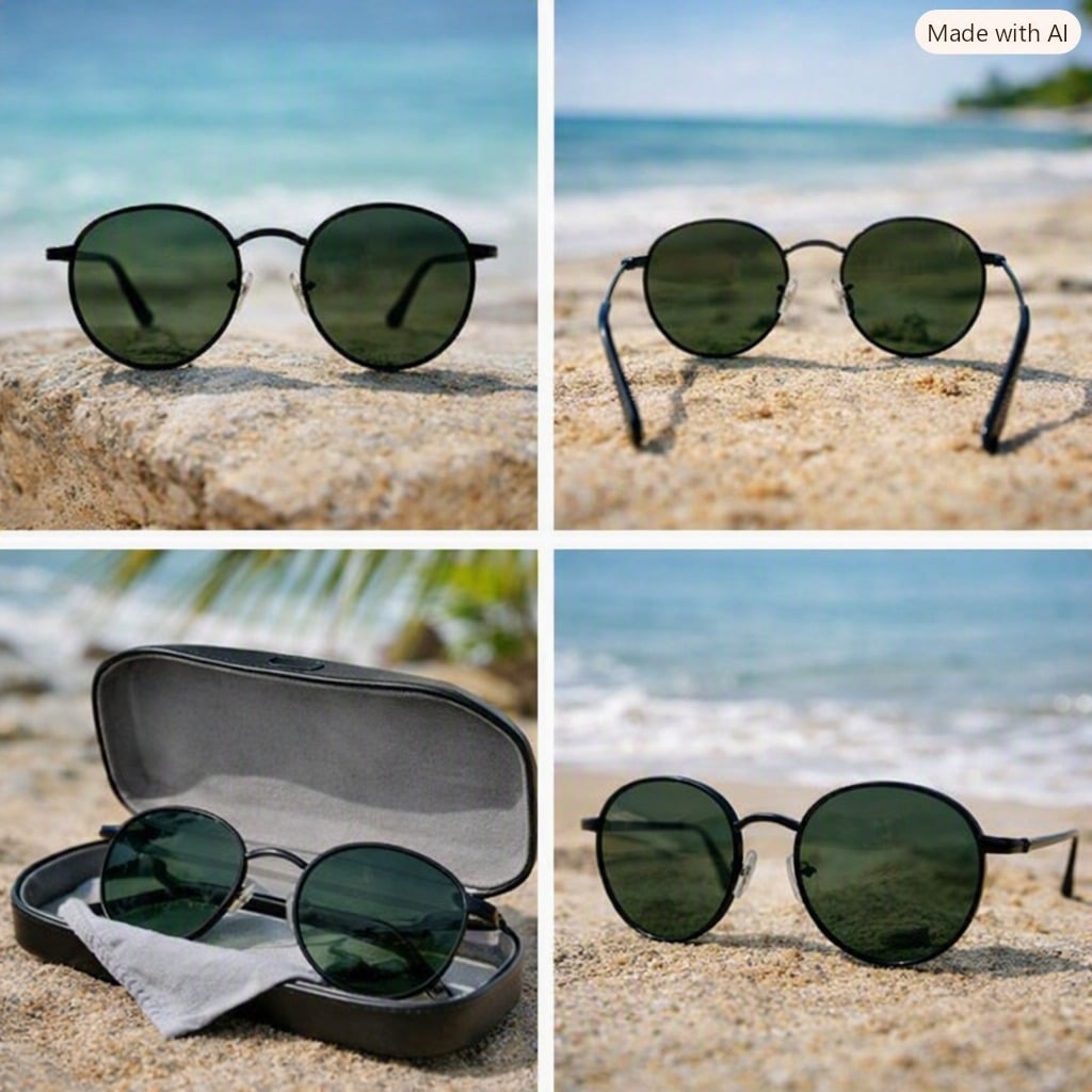 LENTES DE SOL UNISEX UV400 DE LUJO ITALIANOS NEGROS CON LUNAS GREEN MIRROR BLUE Y PATILLAS METÁLICAS NEGRO - 1