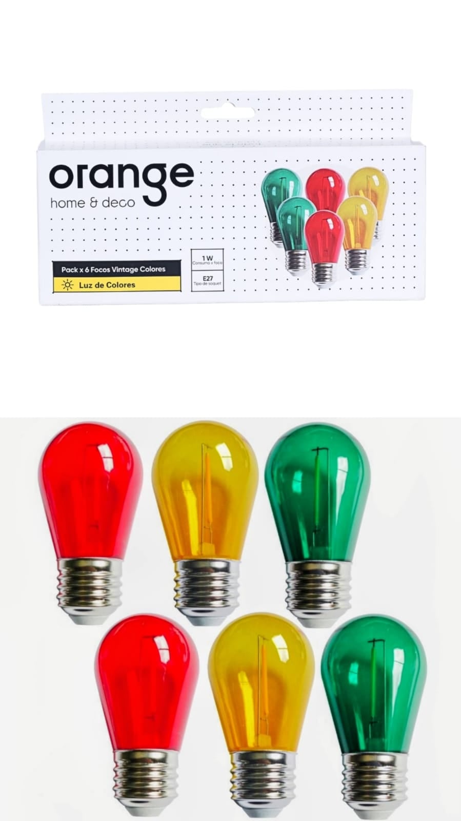 FOCOS LED VINTANGE DE COLORES VERDE ROJO AMARILLO CAJA X6 UNID E27 2W ORANGE PACK X2 / ... - 2
