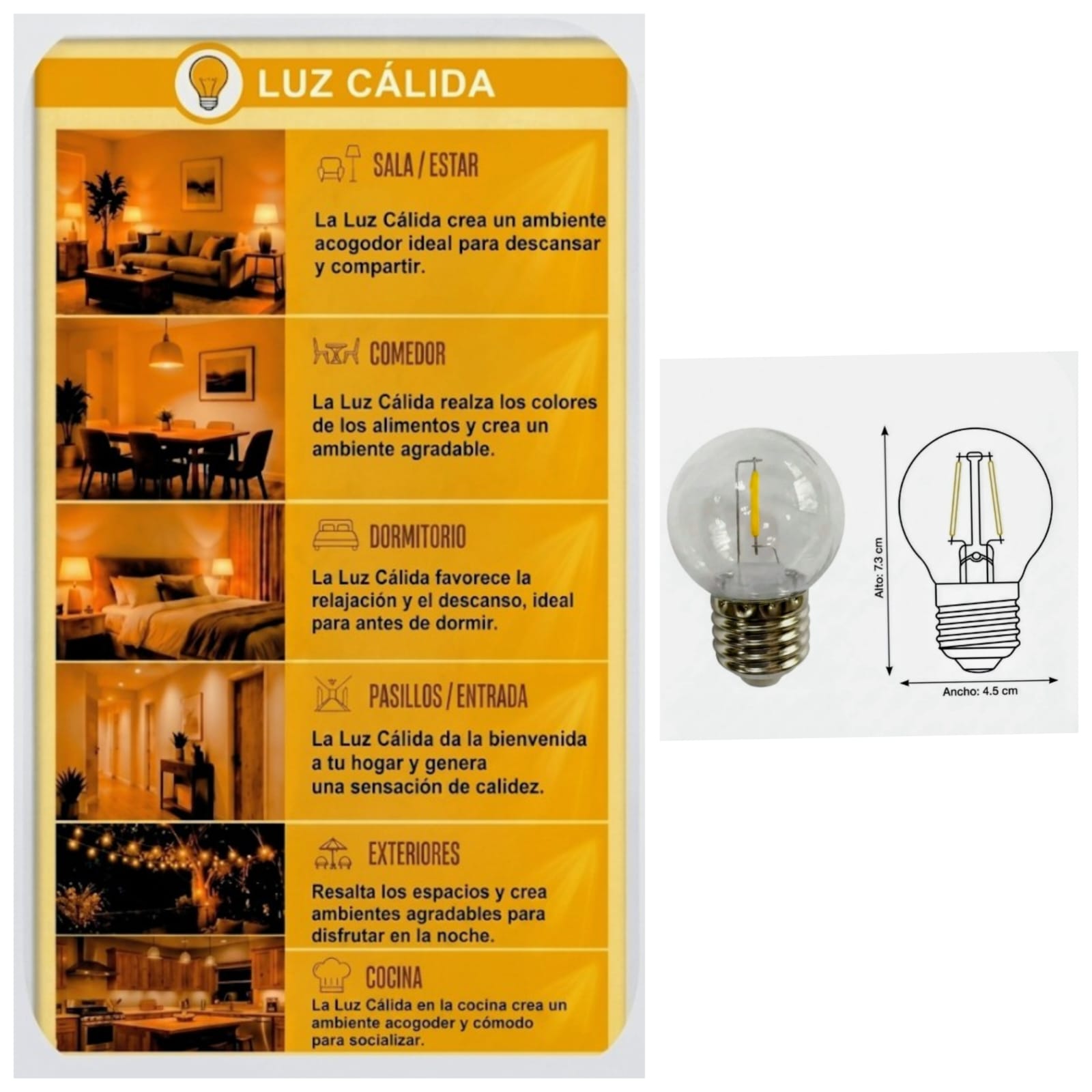 FOCO LED VINTAGE G45 E27 2W LUZ CÁLIDA CLEAR CAJA X6 UNID ORANGE NUEVA TENDENCIA PACK X2 - 1