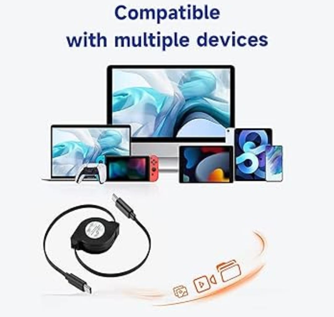 CABLE RETRÁCTIL CARGA RAPIDA MULTIUSOS ORANGE PACK X2 80CM NEGRO COMPATIBLE SMARTPHONE TABLET LAPTOP - 7
