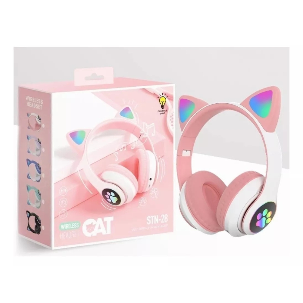 AUDÍFONOS OVER-EAR BLUETOOTH OREJA GATO STN28 COLOR ROSA - 3