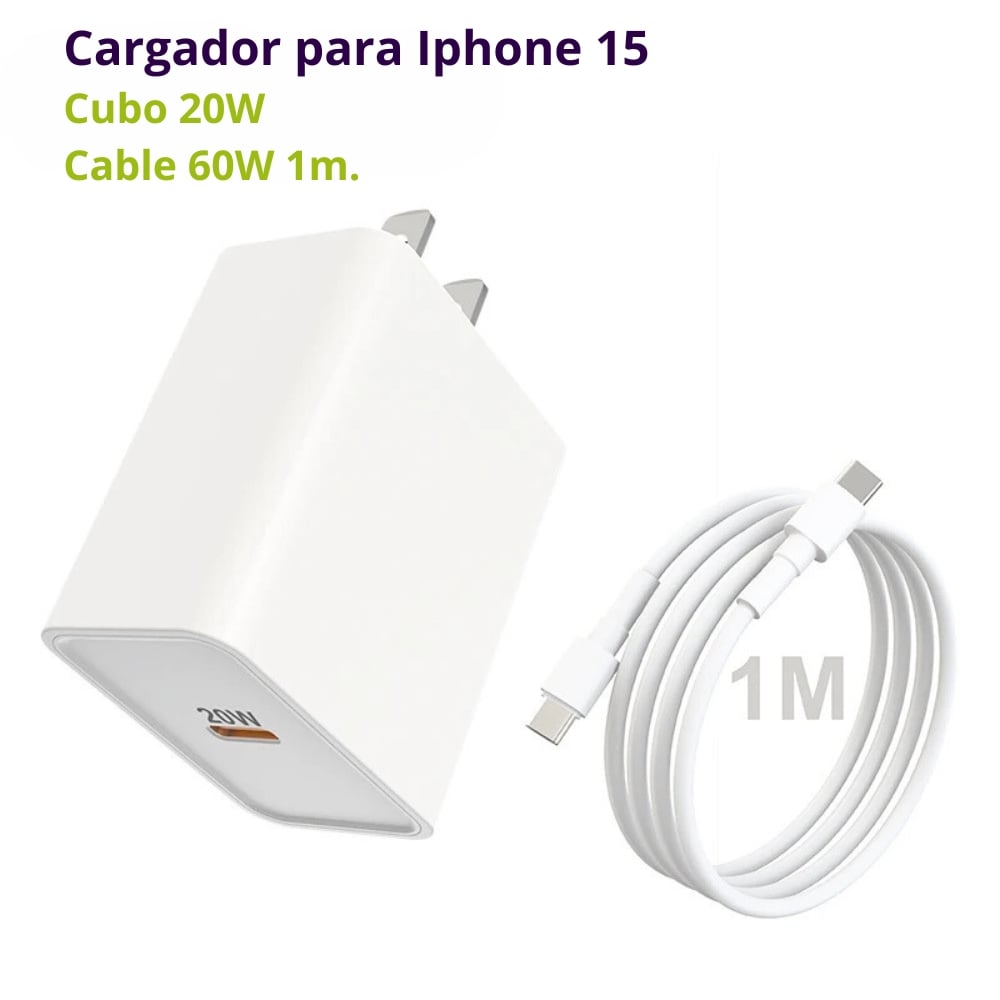 CARGADOR 20W PARA IPHONE 15 Y 16 INCLUYE CABLE TRENZADO - 1