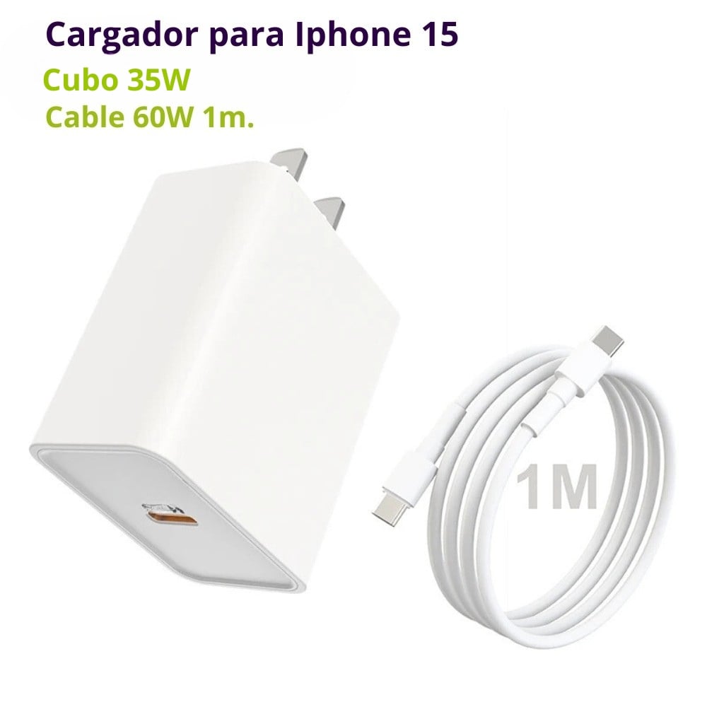 CARGADOR 35W PARA IPHONE 15 Y 16 INCLUYE CABLE TRENZADO - 1