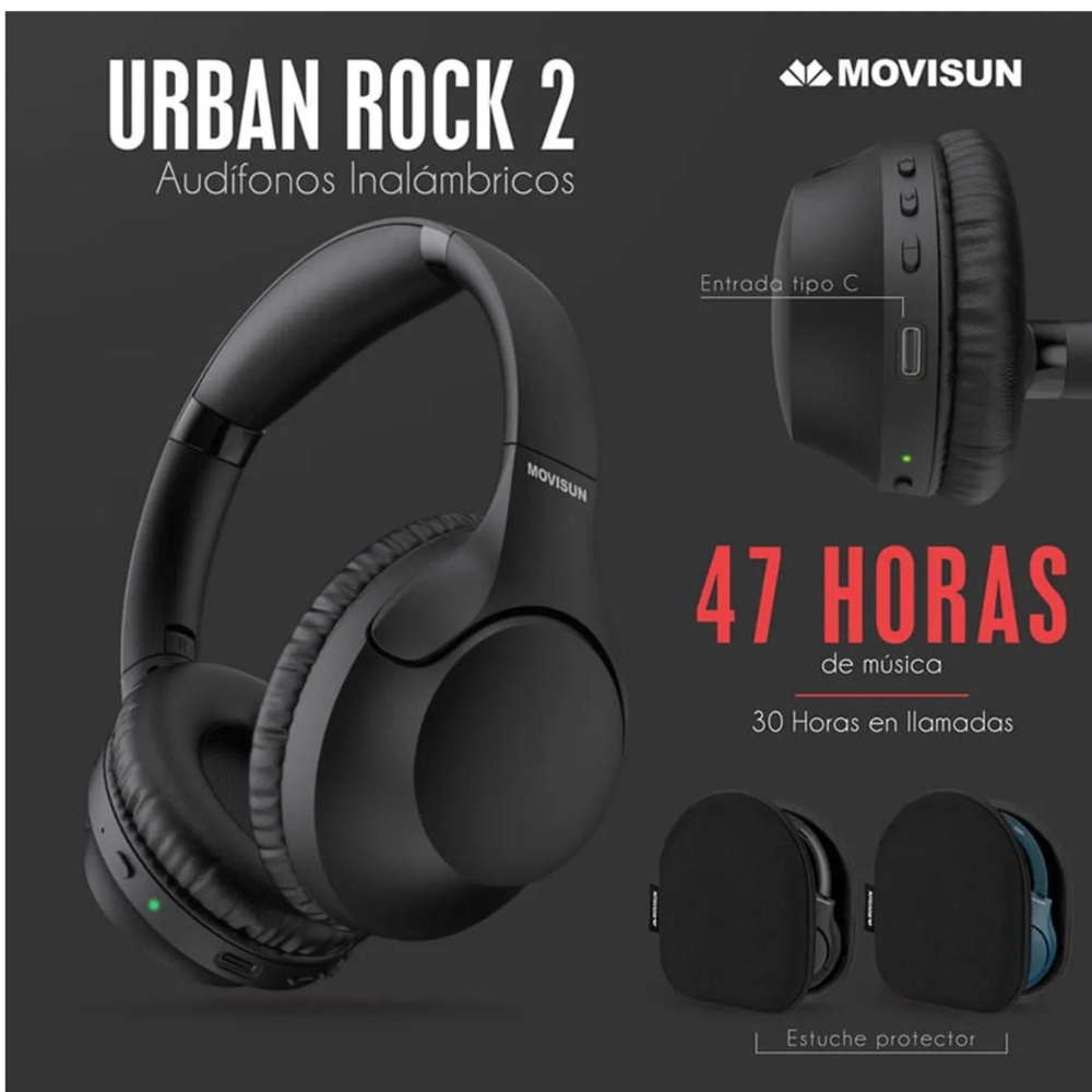 AUDÍFONOS MOVISUN OVER-EAR URBAN ROCK 47H BLUETOOTH NEGRO - 2
