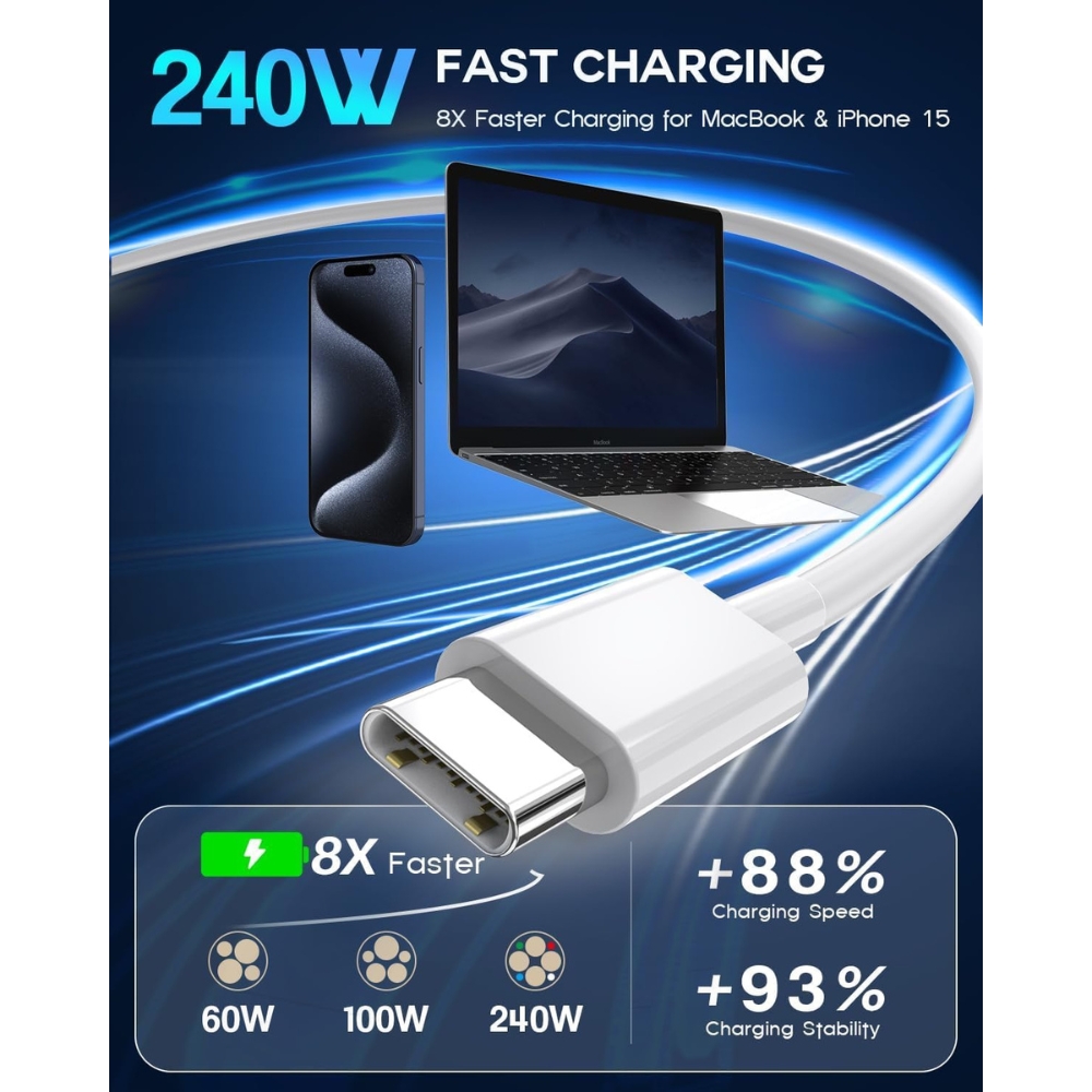 CABLE TIPO C TRENZADO MACBOOK 240W - 2 METROS - 4