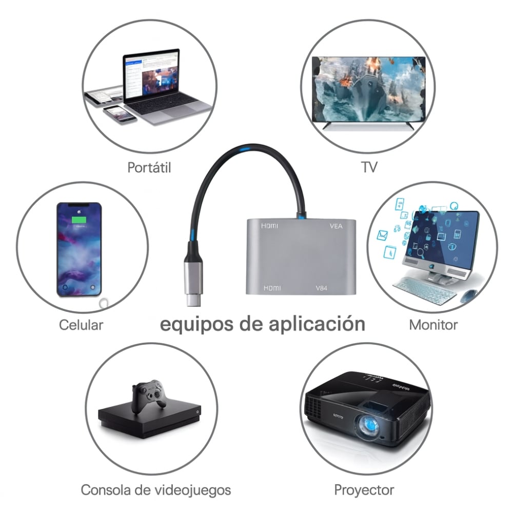 ADAPTADOR MULTIFUNCIÓN USB-C A HDMI 4K + VGA 2 PUERTOS - 4