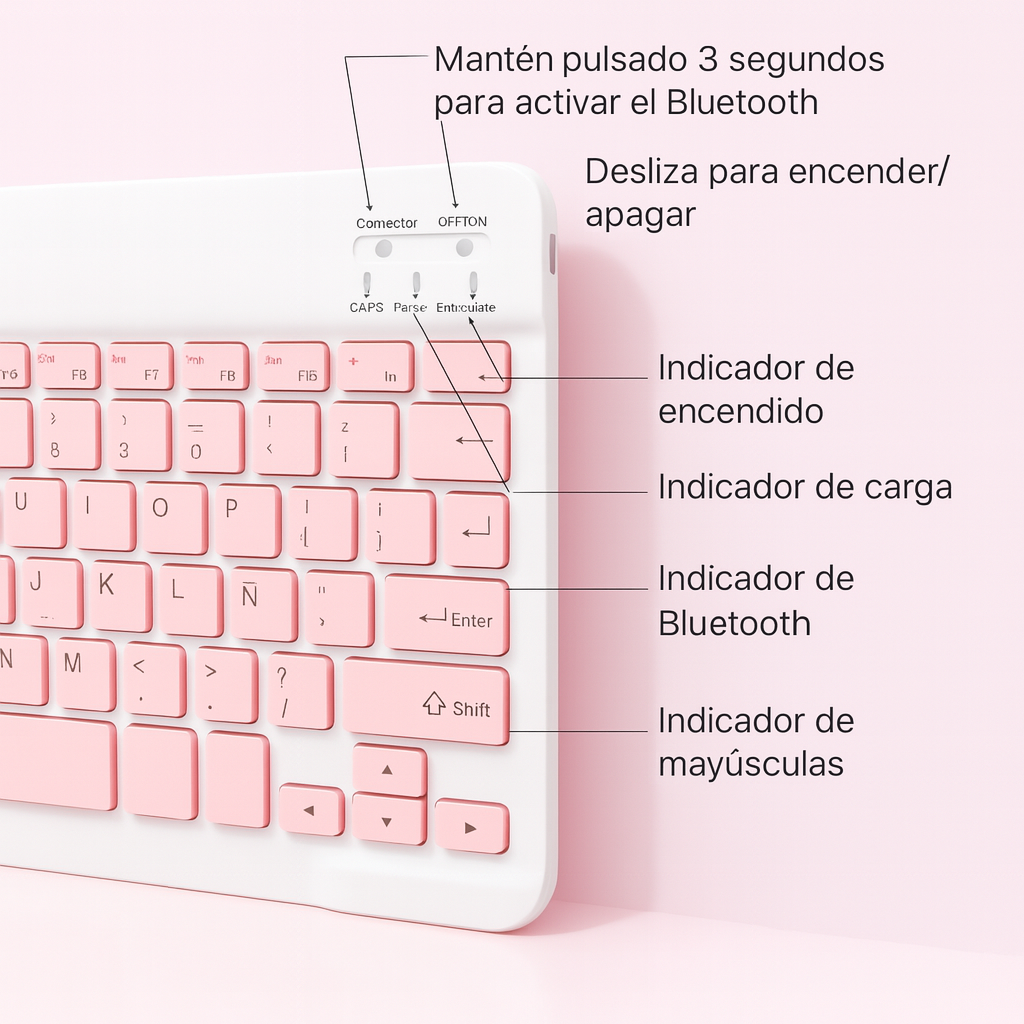 KIT INALÁMBRICO TECLADO Y MOUSE BLUETOOTH - ROSADO - 3