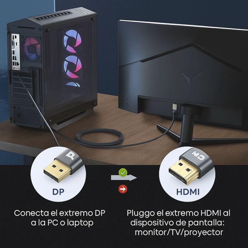CABLE DP A HDMI 8K 60HZ ULTRA HD 2M - 3