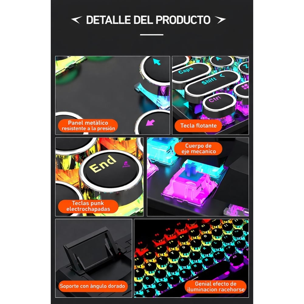 TECLADO MECÁNICO INALÁMBRICO RGB RETRO - 4