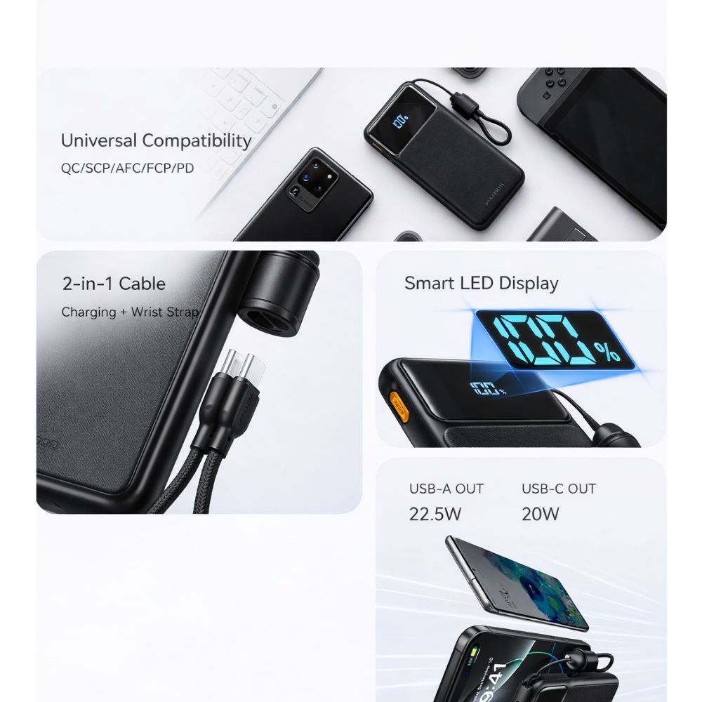 POWER BANK CARGA RAPIDA 10000MAH 22.5W BOSSNEY BLACK - 2