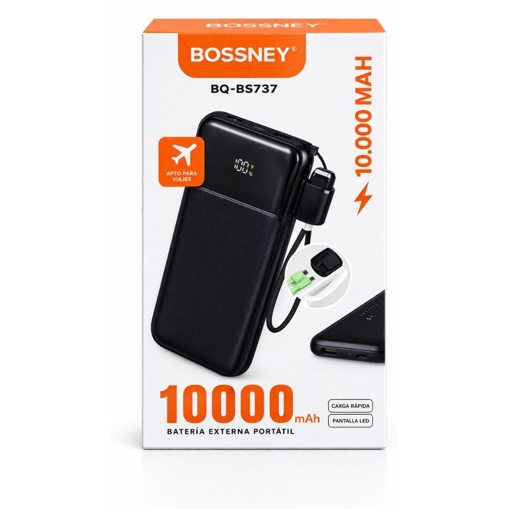 POWER BANK CARGA RAPIDA 10000MAH 22.5W BOSSNEY BLACK - 3