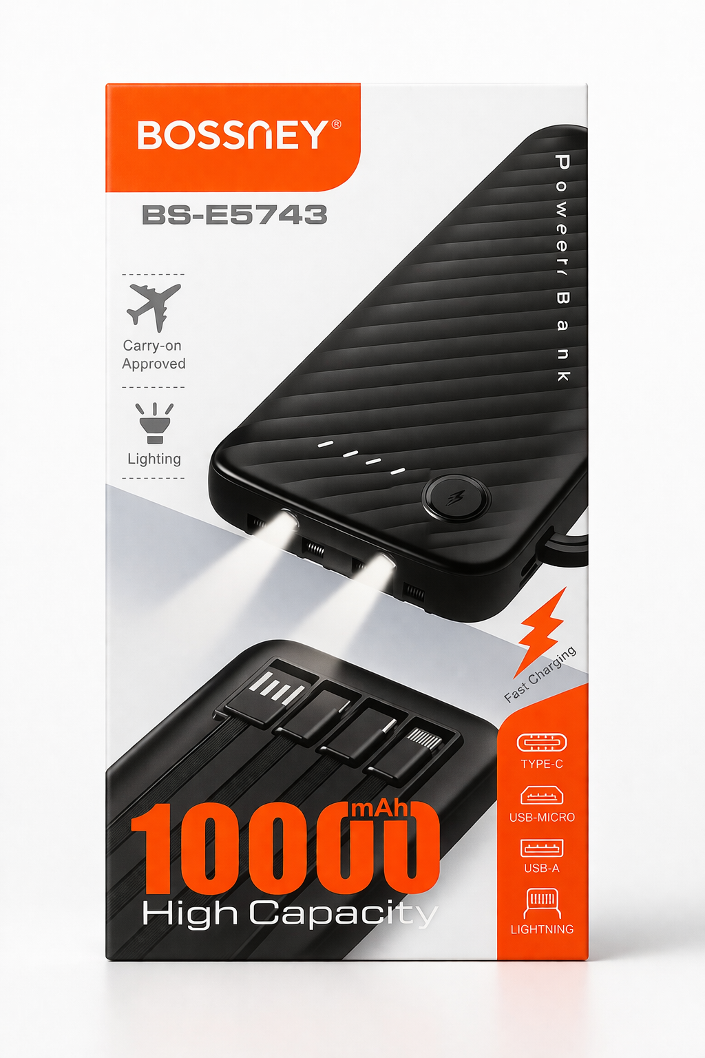 POWER BANK CON LINTERNA 10000MAH NEGRO BOSSNEY - 4