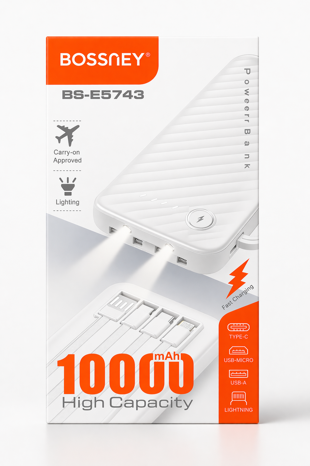 POWER BANK CON LINTERNA 10000MAH BLANCO BOSSNEY - 3