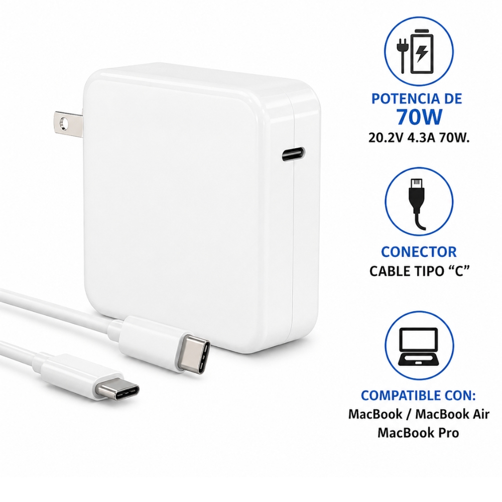 CARGADOR USB-C 70W PARA MACBOOK AIR Y PRO - 3