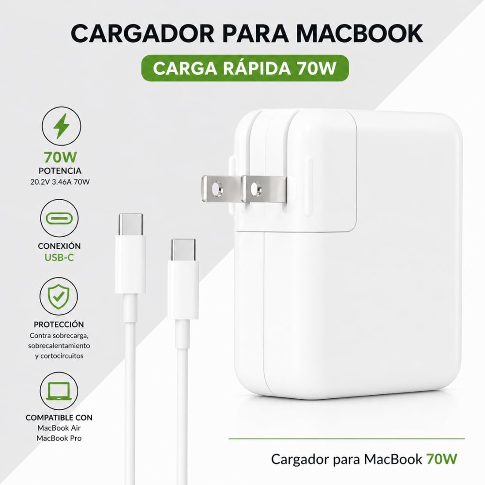 CARGADOR USB-C 70W PARA MACBOOK AIR Y PRO - 5