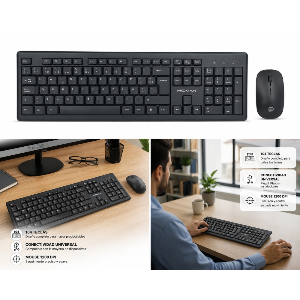 COMBO TECLADO + MOUSE INALÁMBRICO ROMAX TPT0019 - 4