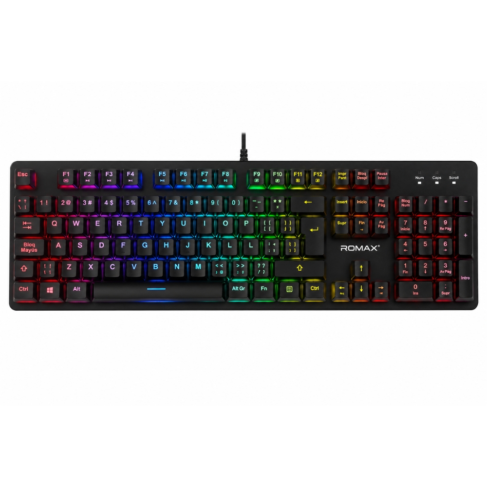 TECLADO MECÁNICO RGB ROMAX 104 TECLAS GAMER INTERCAMBIABLES ANTI-GHOSTING USB - 3