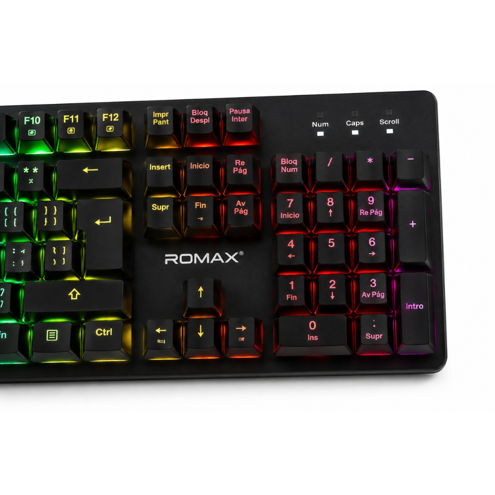 TECLADO MECÁNICO RGB ROMAX 104 TECLAS GAMER INTERCAMBIABLES ANTI-GHOSTING USB - 5