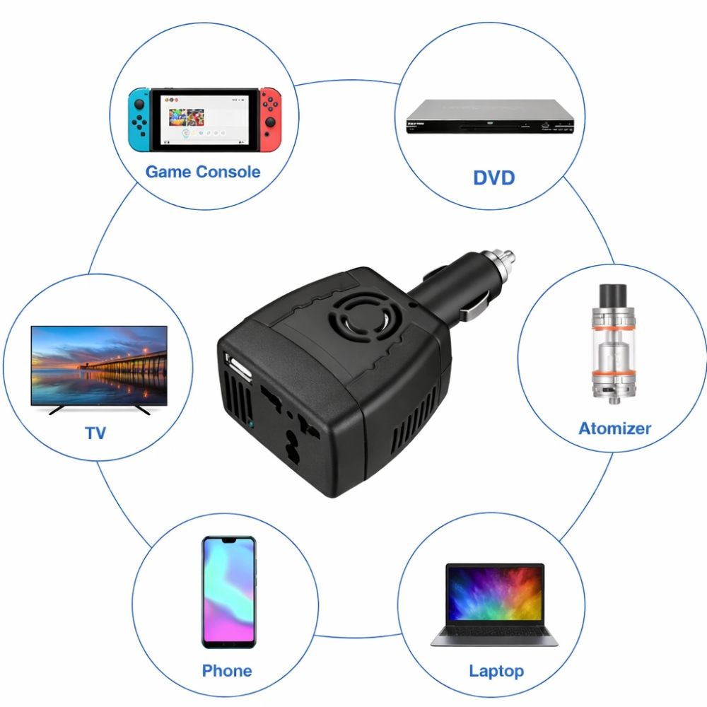 INVERSOR DE CORRIENTE PARA AUTO DE 12V A 110V 150W. - 3