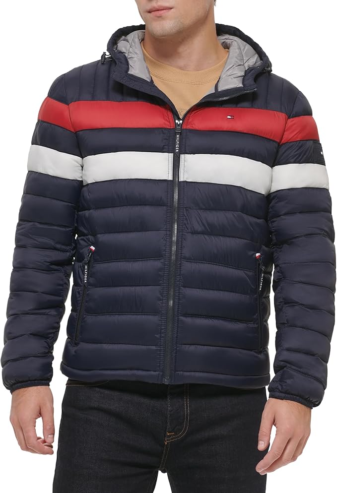 TOMMY HILFIGER CHAQUETA ACOLCHADA CON CAPUCHA ULTRA LOFT RESISTENTE AL AGUA PARA HOMBRE - 1