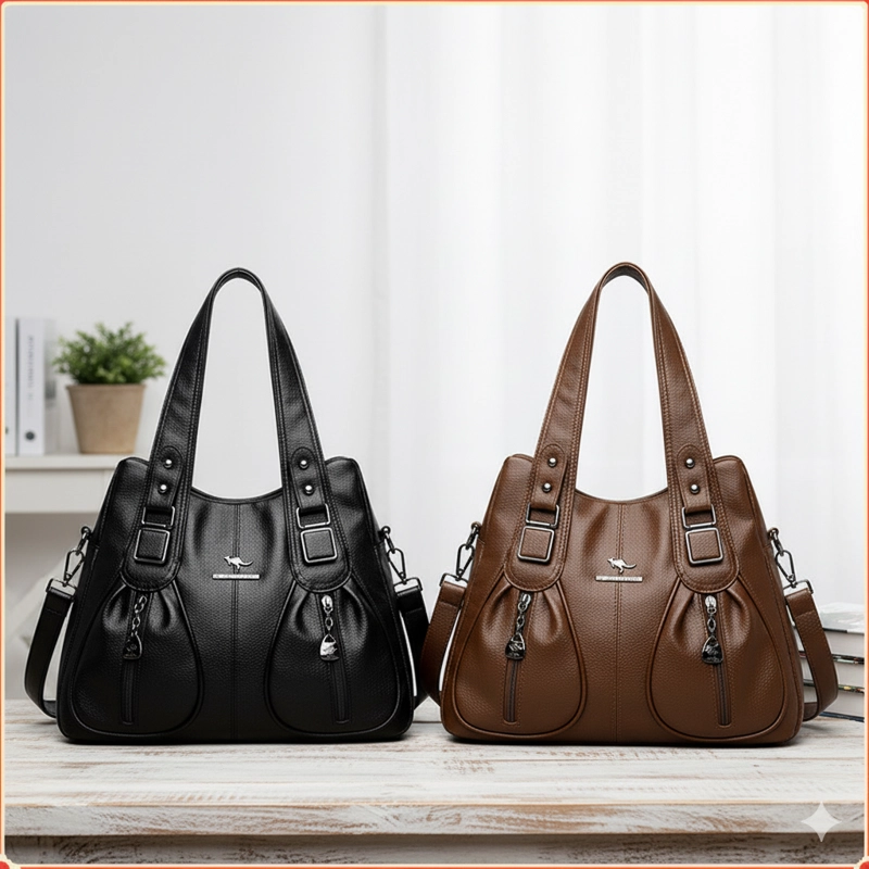 BOLSO DE CUERO MARRON MODA AUSTRALIANA - 2