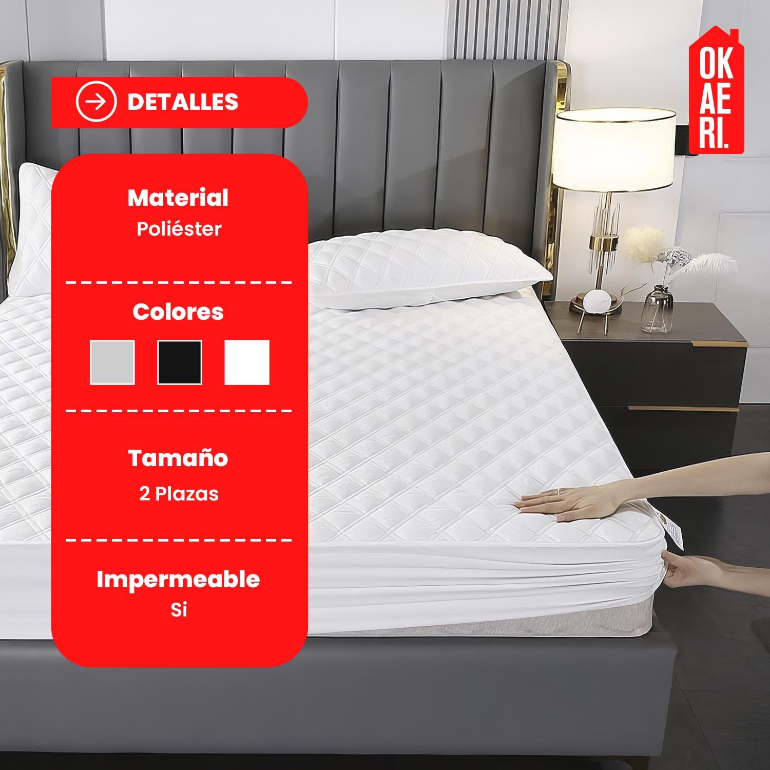 CUBRE COLCHON IMPERMEABLE 2 PLAZAS + FUNDAS OKAERI LISO - 2