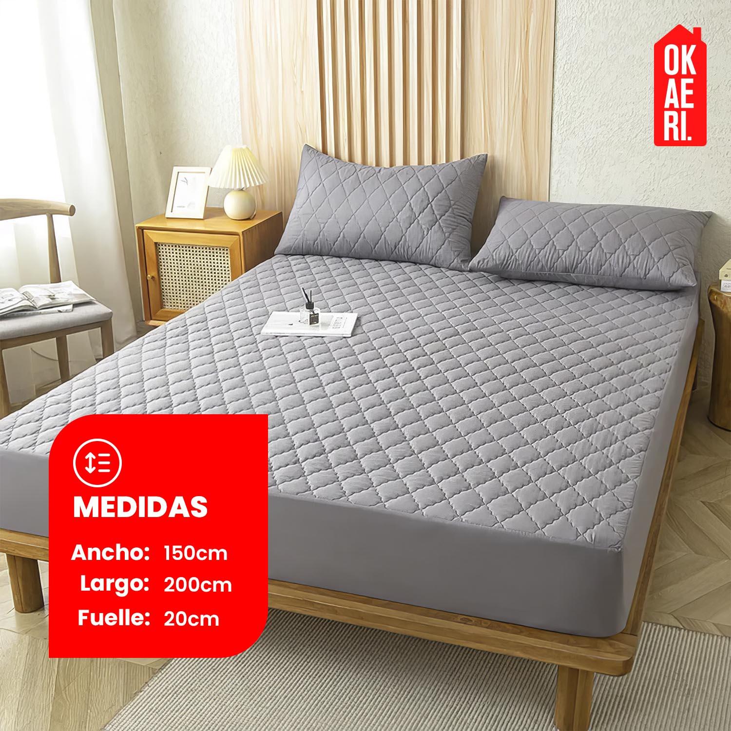CUBRE COLCHON IMPERMEABLE 2 PLAZAS + FUNDAS OKAERI LISO - 3
