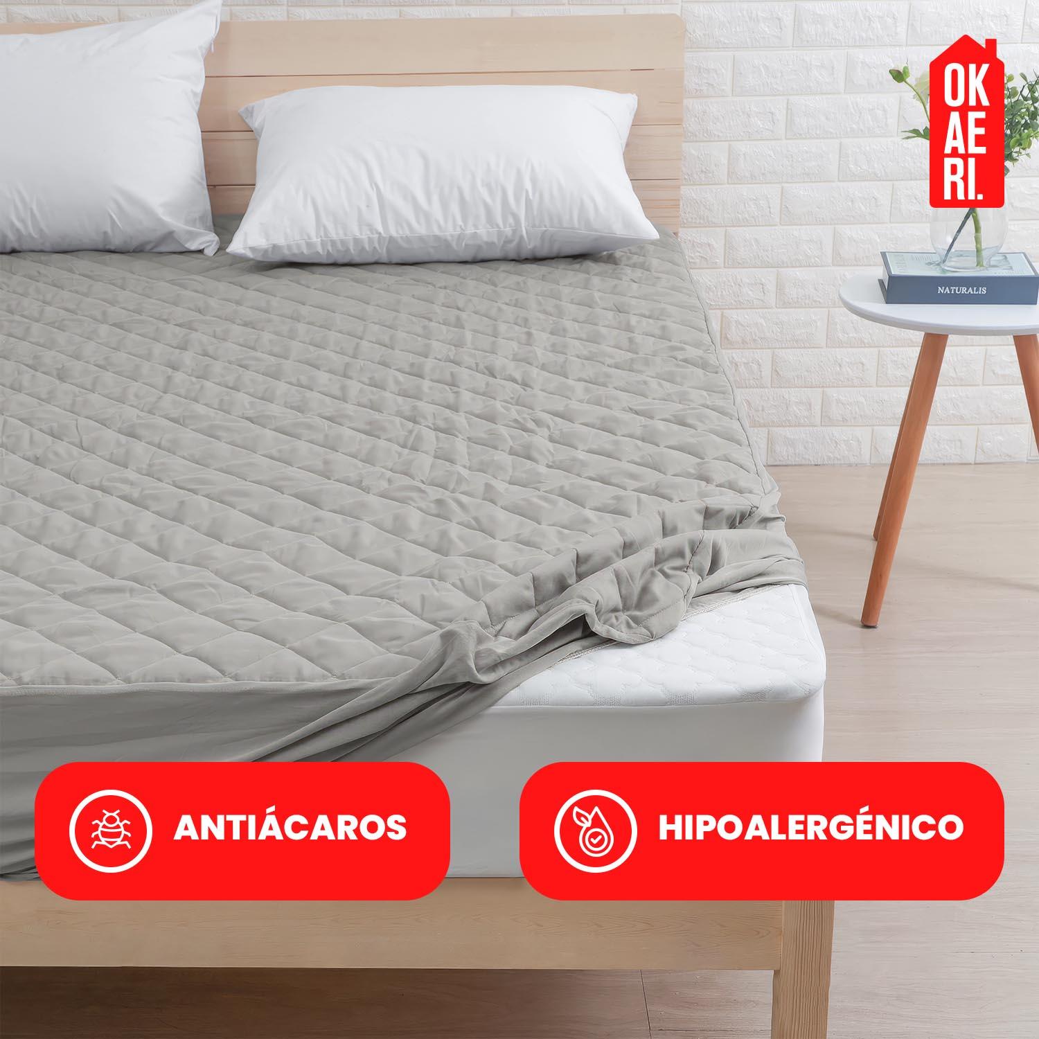 CUBRE COLCHON IMPERMEABLE 2 PLAZAS + FUNDAS OKAERI LISO - 4