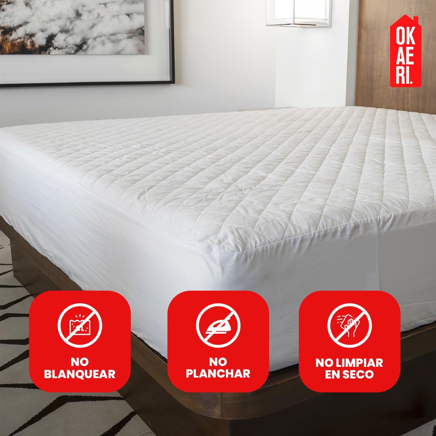 CUBRE COLCHON IMPERMEABLE 2 PLAZAS + FUNDAS OKAERI LISO - 5