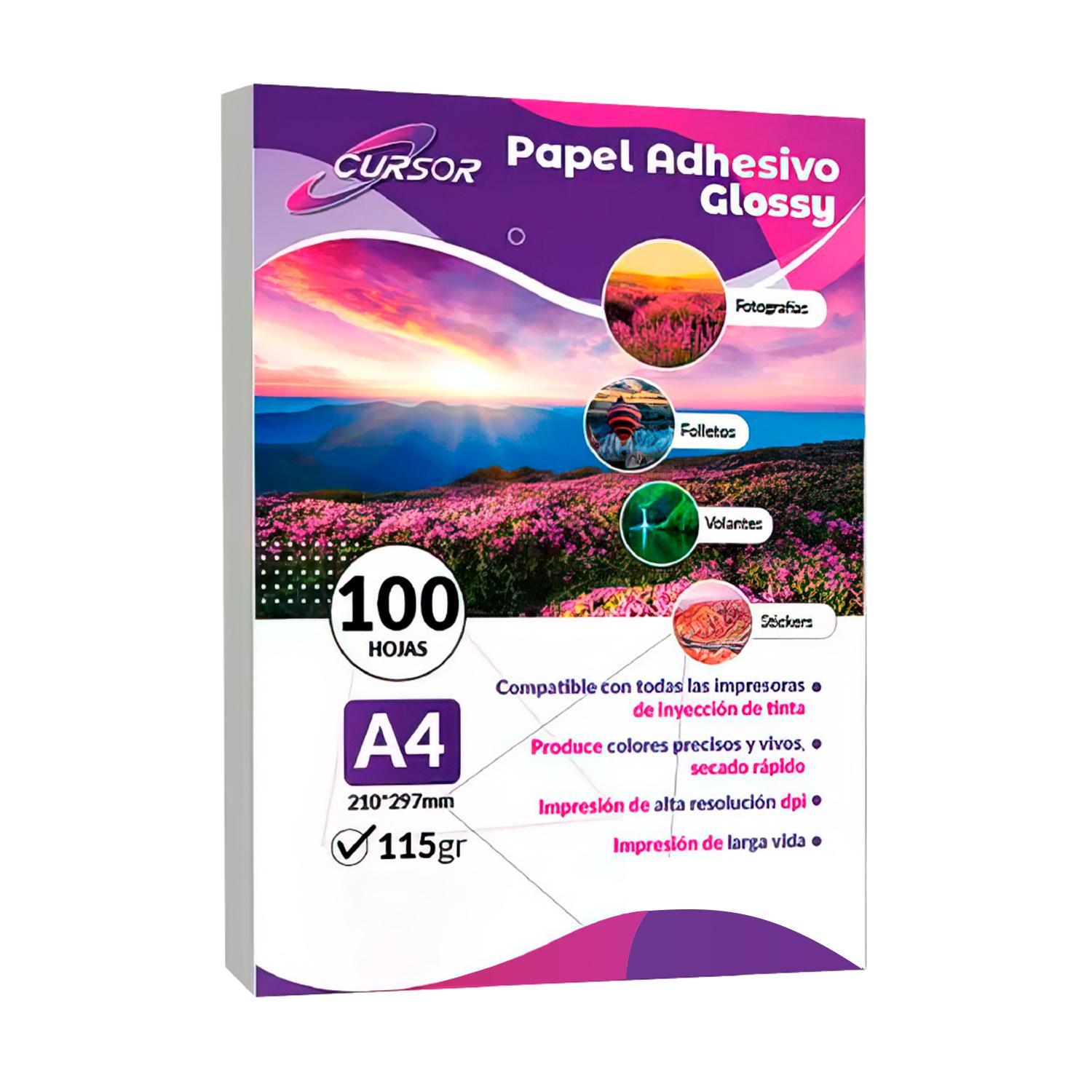 PAPEL FOTOGRÁFICO ADHESIVO 115 GR A4 CURSOR PACK DE 100 TAMAÑO A4 - 1