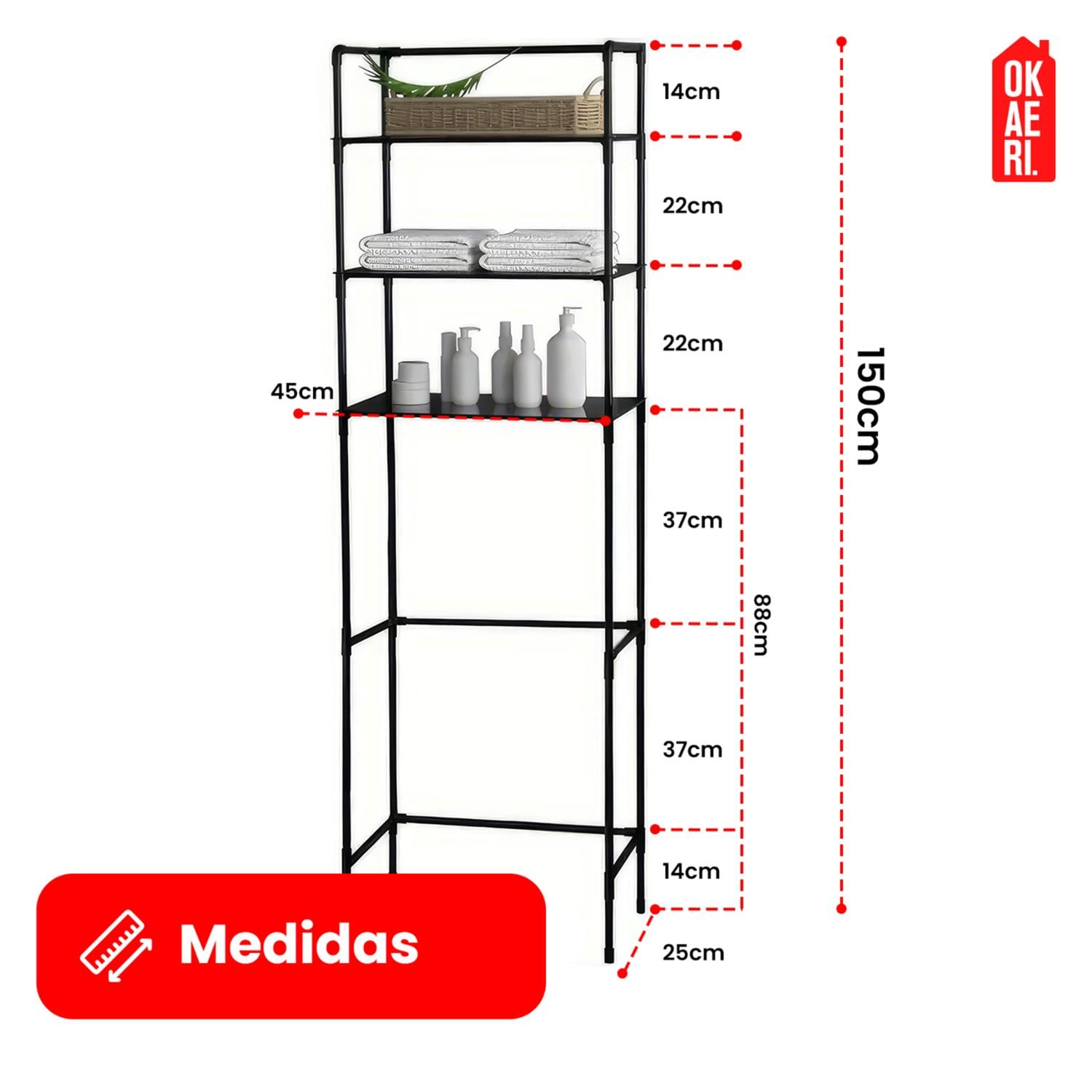 RACK ORGANIZADOR TOALLERO BAÑO OKAERI ESTANTE - 2