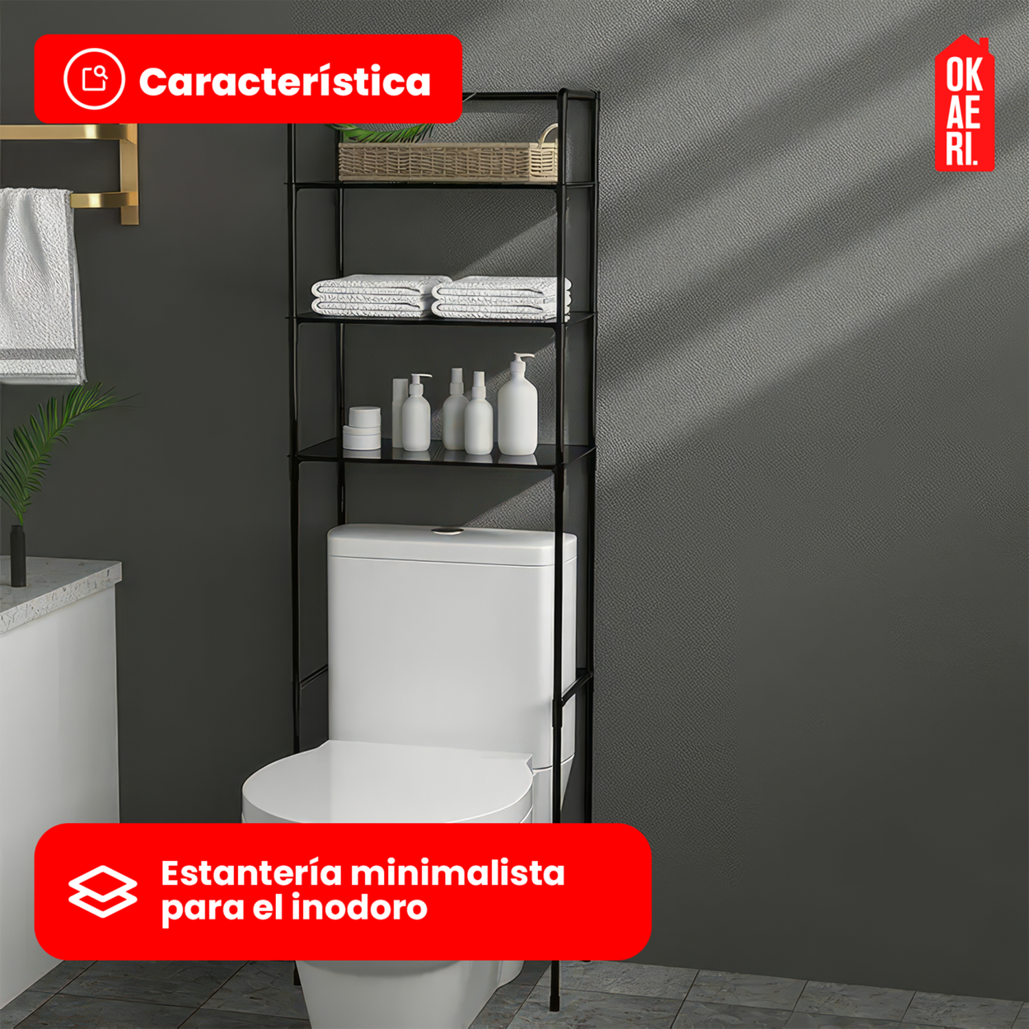 RACK ORGANIZADOR TOALLERO BAÑO OKAERI ESTANTE - 3