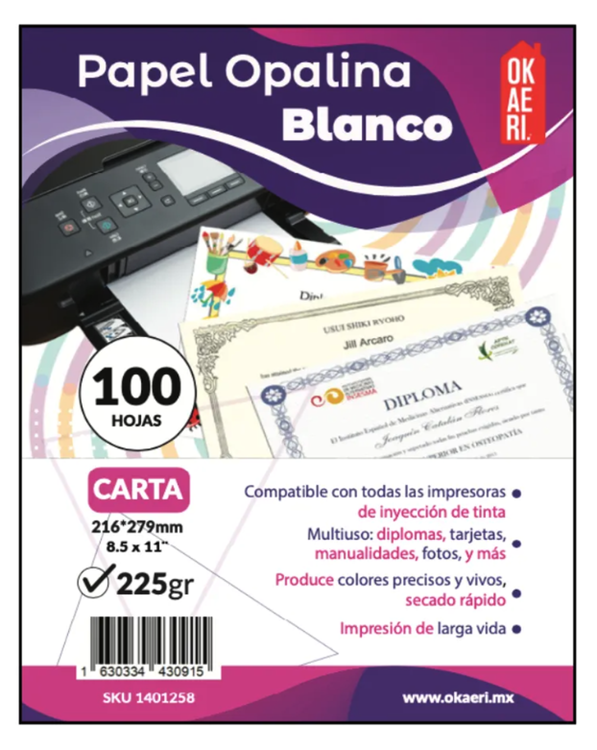 PAPEL OPALINA LISA 225GR TAMAÑO CARTA 100 HOJAS TAMAÑO CARTA - 1