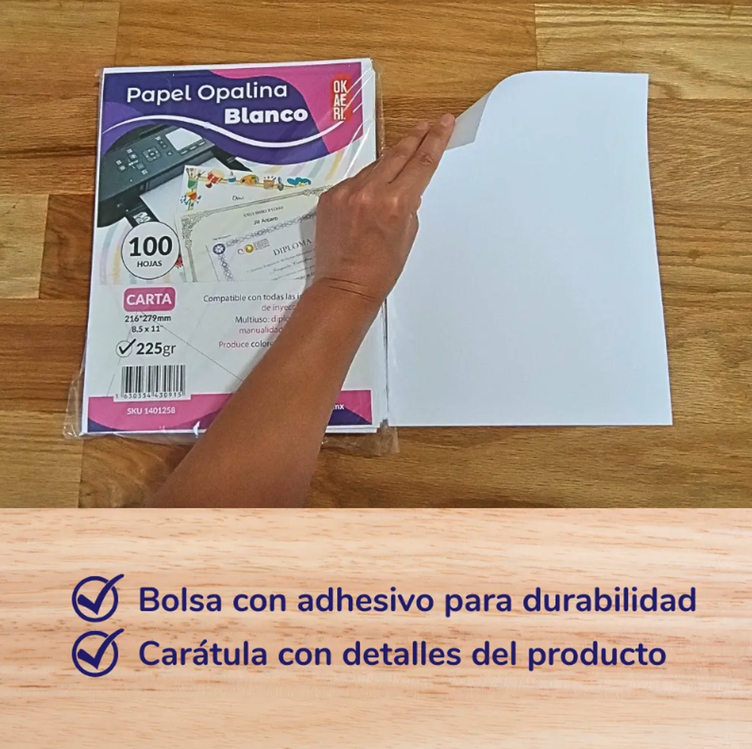 PAPEL OPALINA LISA 225GR TAMAÑO CARTA 100 HOJAS TAMAÑO CARTA - 2