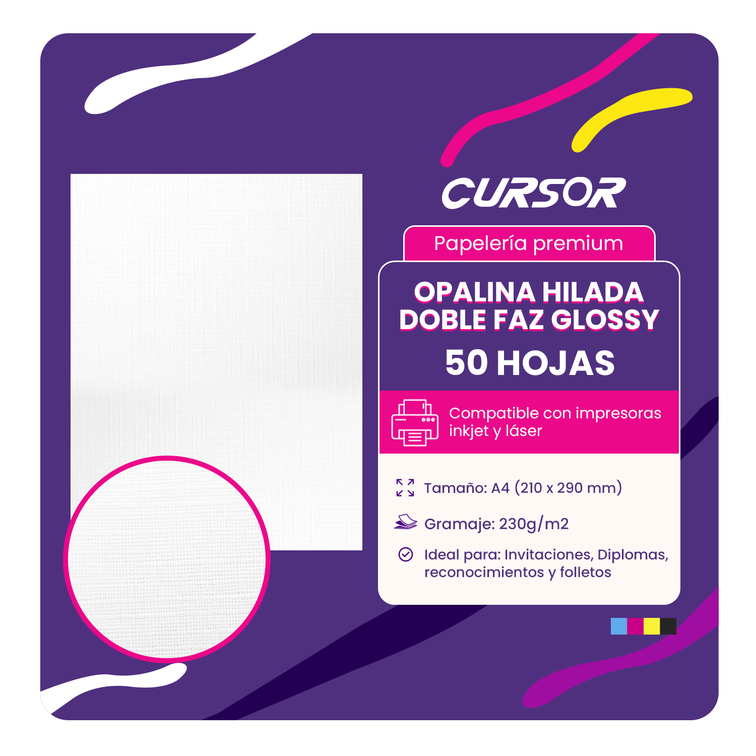 PAPEL OPALINA TEXTURA BRILLANTE DOBLE FAZ HILADA CARTA 230GR 50 HOJAS - 2