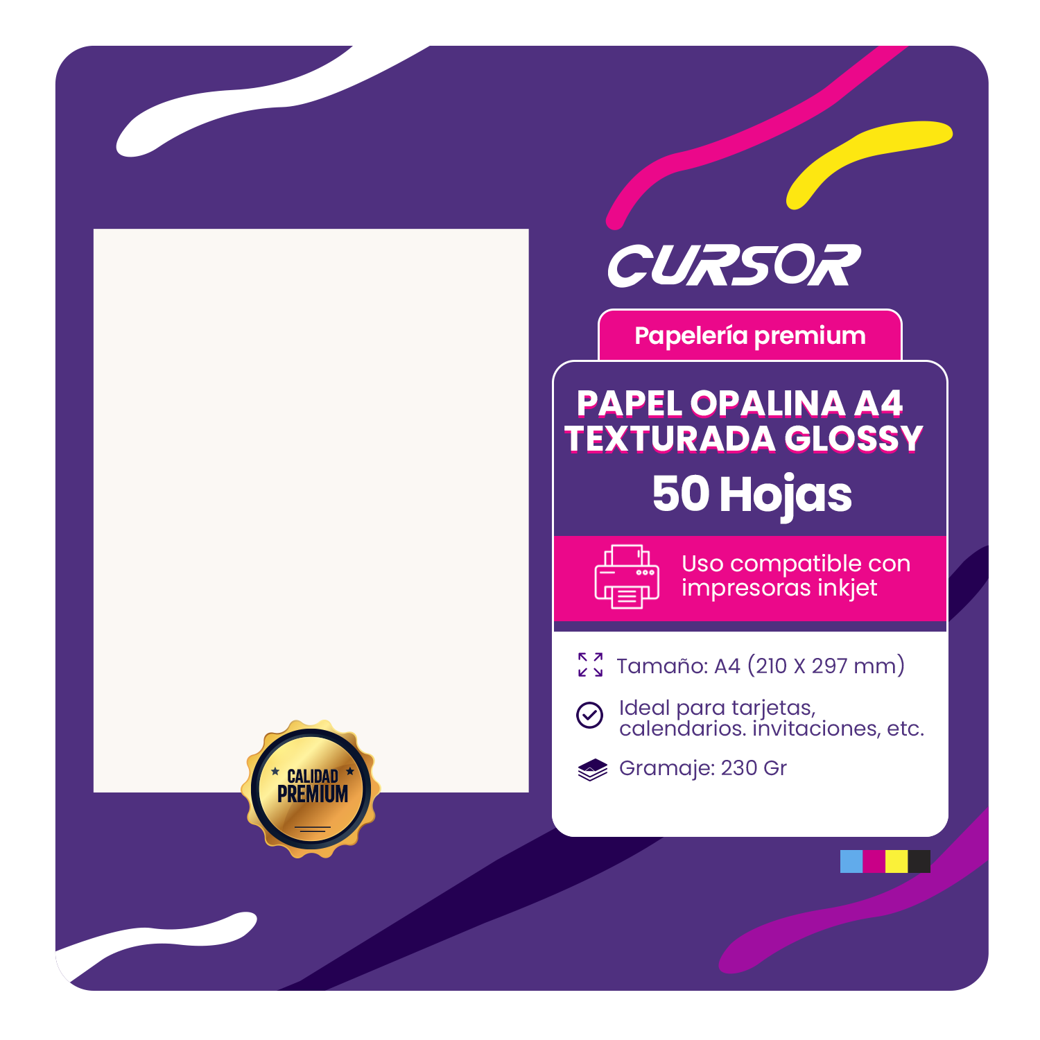 PAPEL OPALINA TEXTURADA GLOSSY 230G 50 HOJAS A4 CURSOR - 2