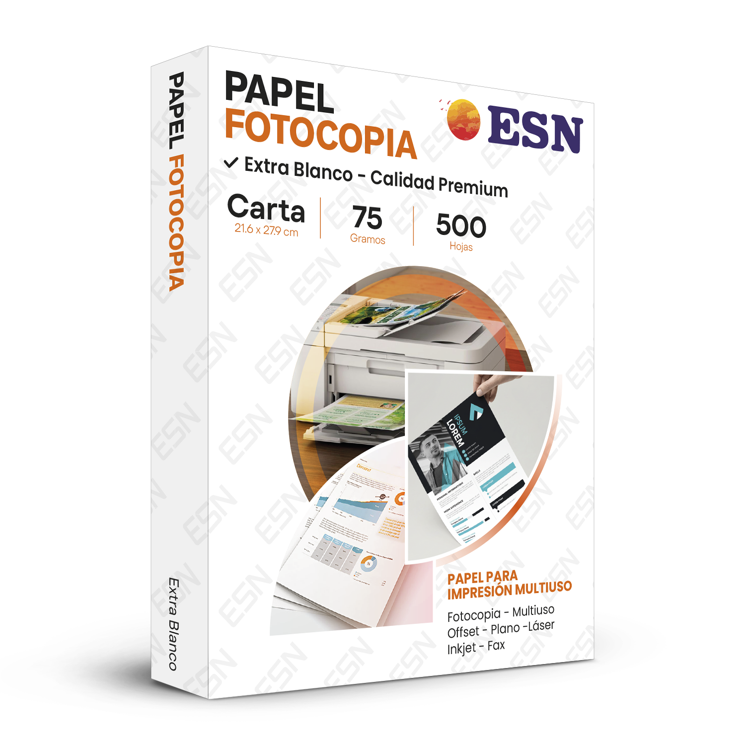 RESMA PAPEL FOTOCOPIA BOND CARTA 75GR 500 HOJAS ESN EXTRA BLANCO - 1