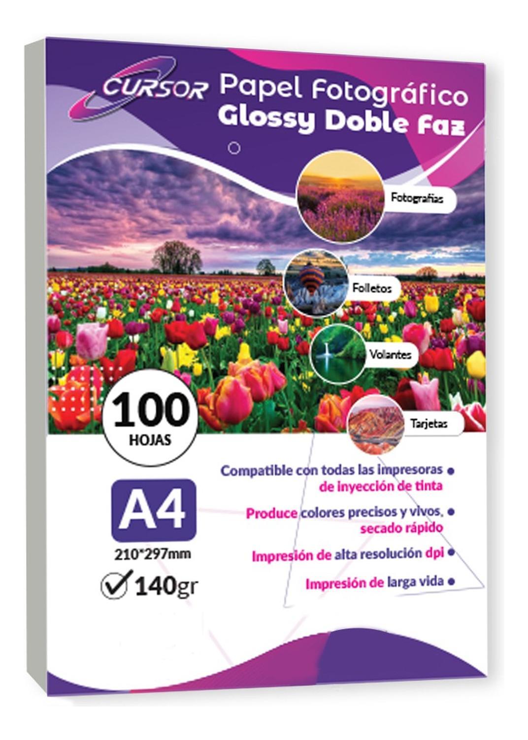 PAPEL FOTOGRÁFICO DOBLE FAZ GLOSSY CURSOR A4 140 GR 100 HJS - 1