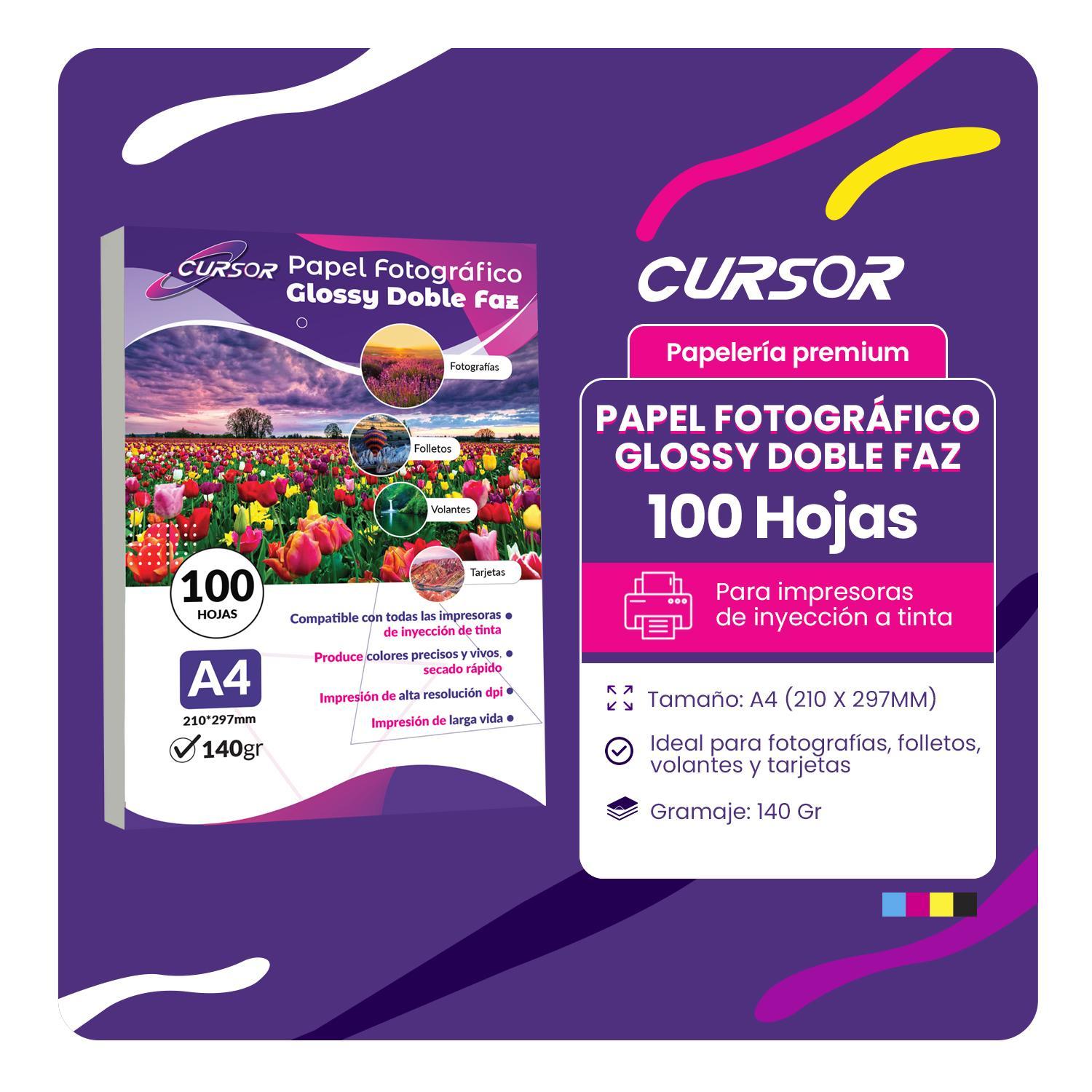 PAPEL FOTOGRÁFICO DOBLE FAZ GLOSSY CURSOR A4 140 GR 100 HJS - 7