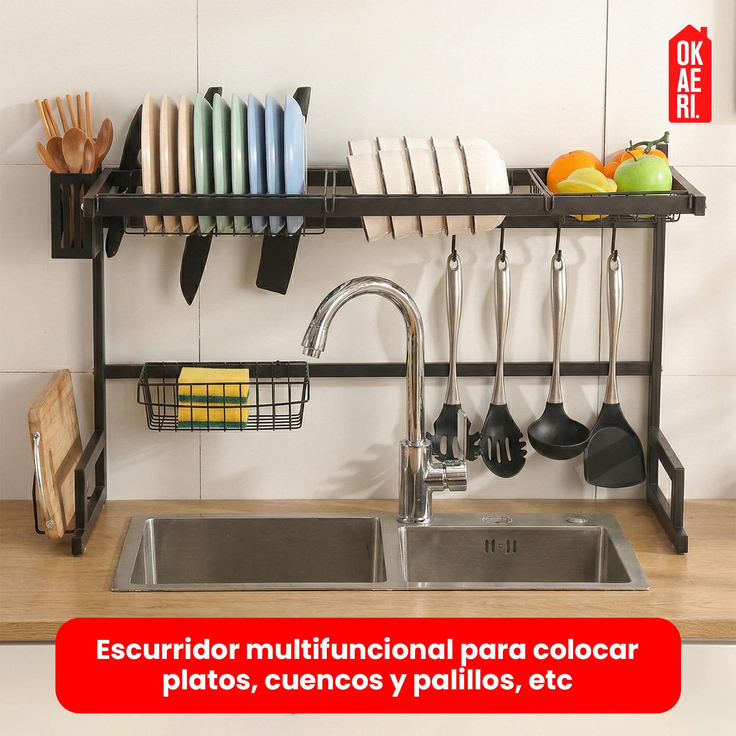 ESCURRIDOR DE PLATOS XL 2 NIVELES OKAERI ANTIOXIDANTE NEGRO - 4