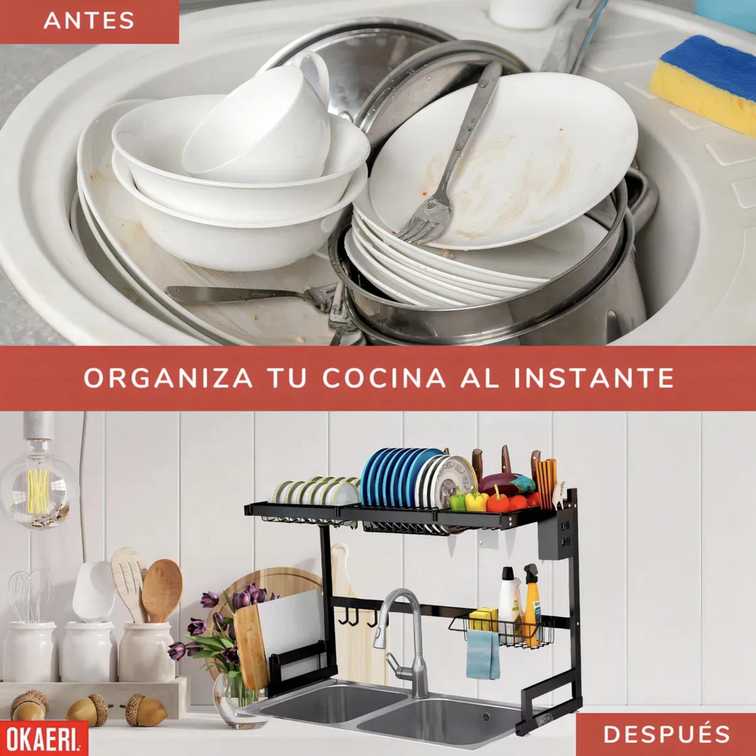 ESCURRIDOR DE PLATOS XL 2 NIVELES OKAERI ANTIOXIDANTE NEGRO - 5