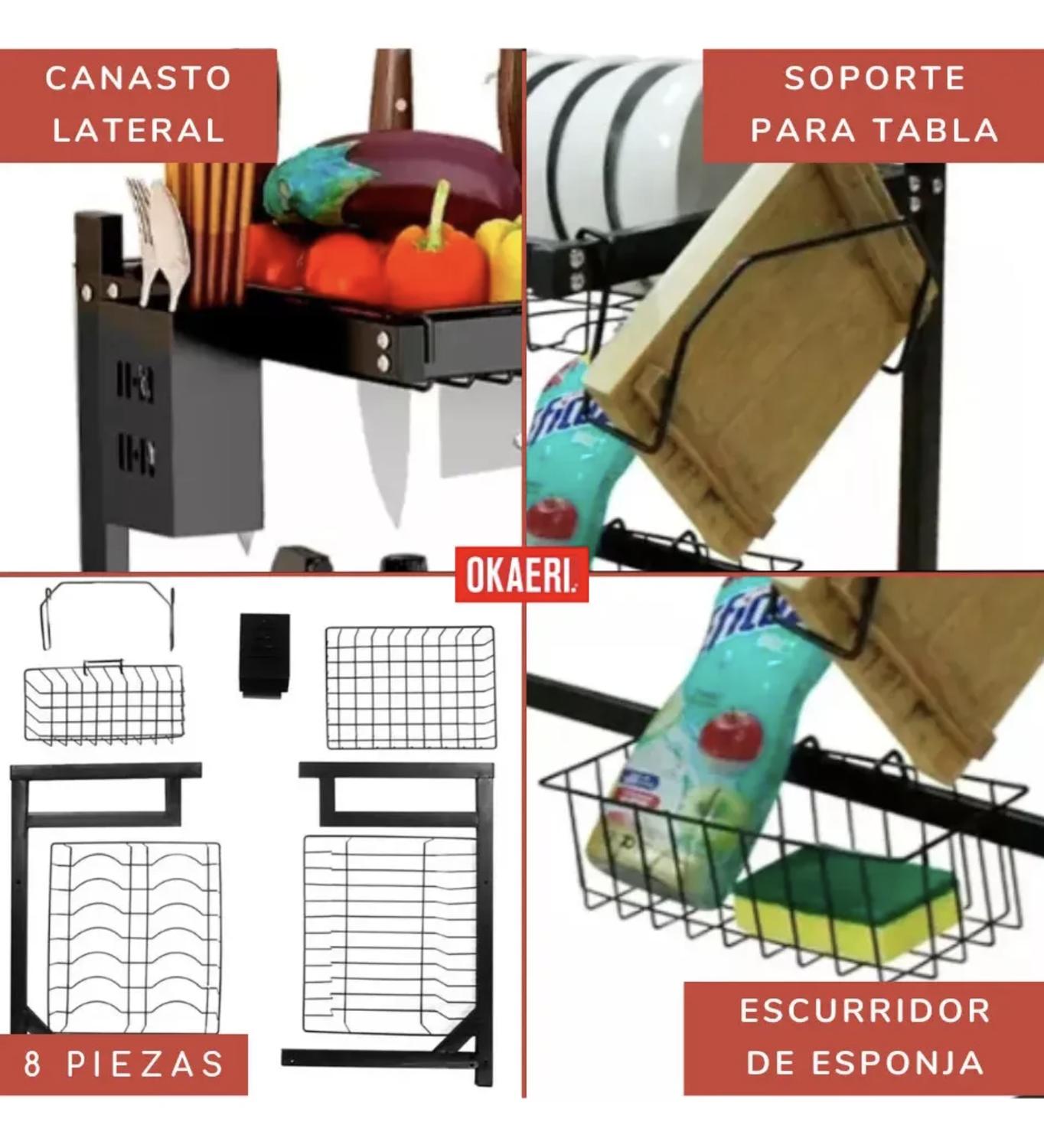 ESCURRIDOR DE PLATOS XL 2 NIVELES OKAERI ANTIOXIDANTE NEGRO - 7