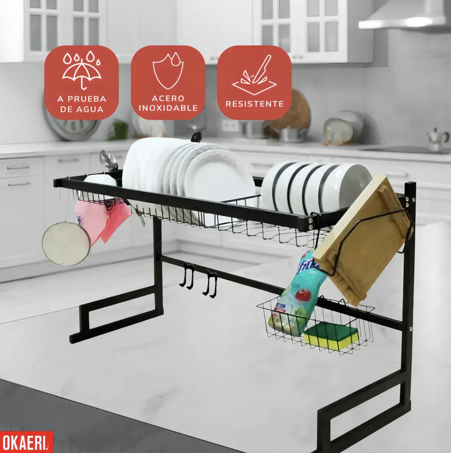 ESCURRIDOR DE PLATOS XL 2 NIVELES OKAERI ANTIOXIDANTE NEGRO - 8