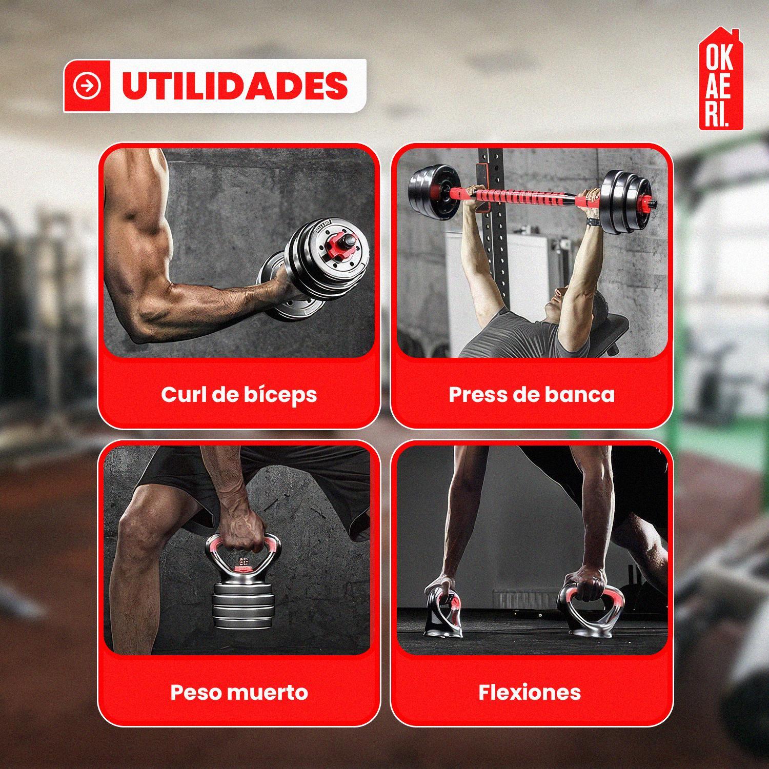 SET MANCUERNA AJUSTABLE 20KG PESA RUSA, BARRA EXTENSION MARCA OKAERI - 8